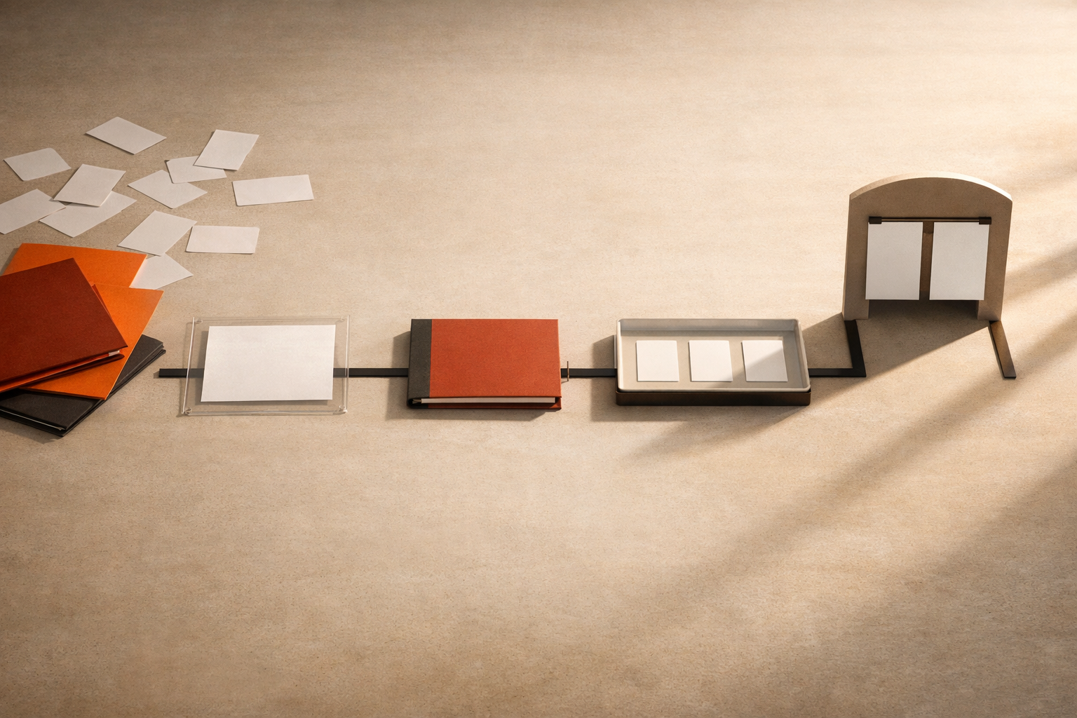 Scattered course cards converge into a structured path of evidence, practice, changed work, and a final decision gate.